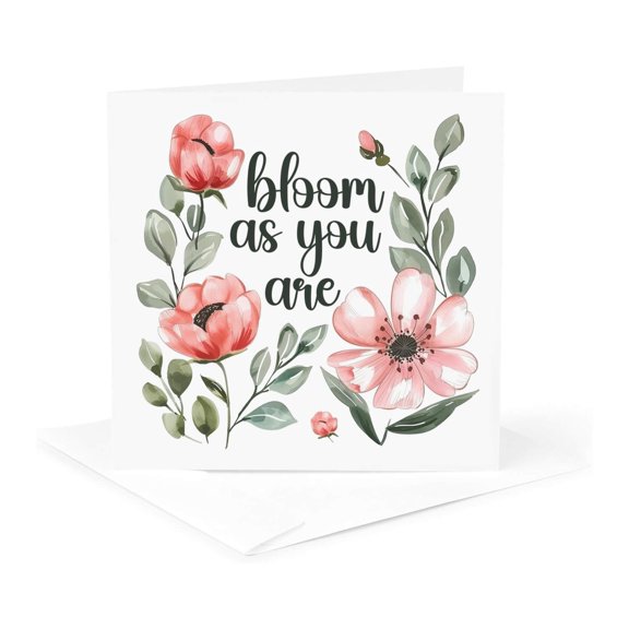 3drose, Bloom as You Are Elegant Text and Colorful Flowers Awesome Gift, 1 Greeting Card with Envelope