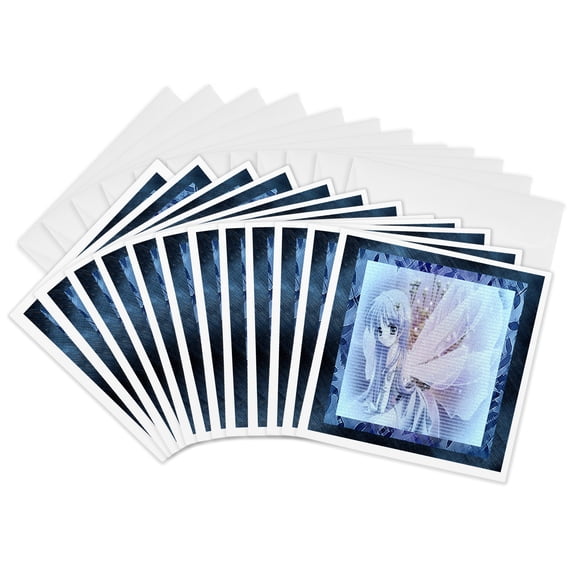 3drose, Blue Anime Angel, 12 Greeting Cards with Envelopes