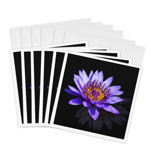 3drose, Blue Asia Lotus Flower Buddha Symbol Macro Design, 6 Greeting Cards with Envelopes