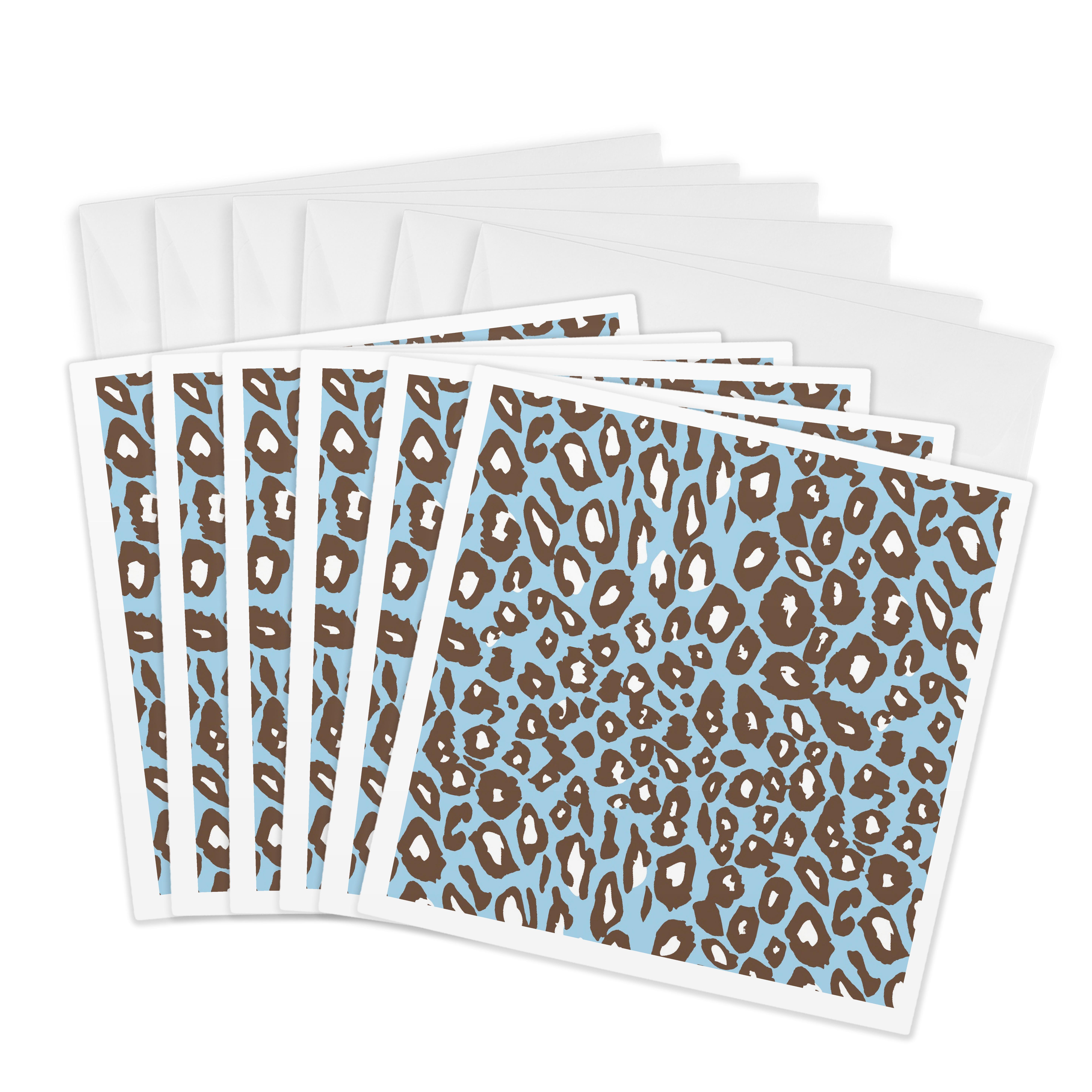 3drose, Blue, Brown and White Leopard Print, 6 Greeting Cards with ...