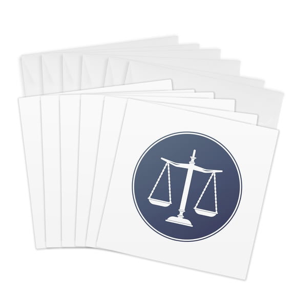 3drose, Blue Circle Symbol Scales of Justice, 6 Greeting Cards with Envelopes