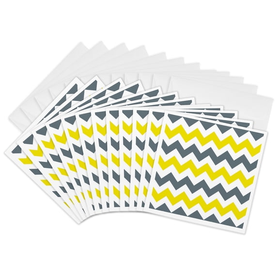 3drose, Blue Gray Yellow and White Chevrons, 12 Greeting Cards with Envelopes