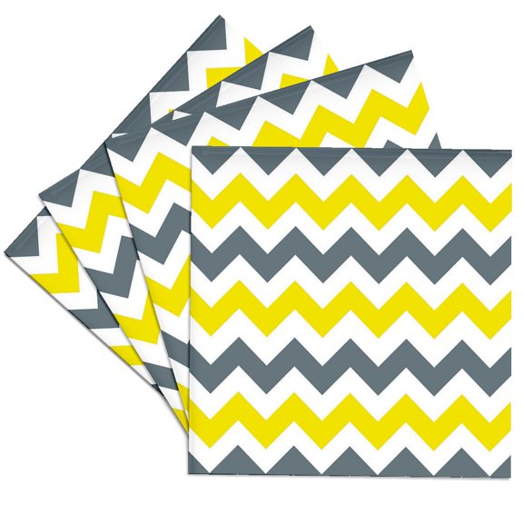 3drose, Blue Gray Yellow and White Chevrons, Set of 4 Ceramic Tile Coasters