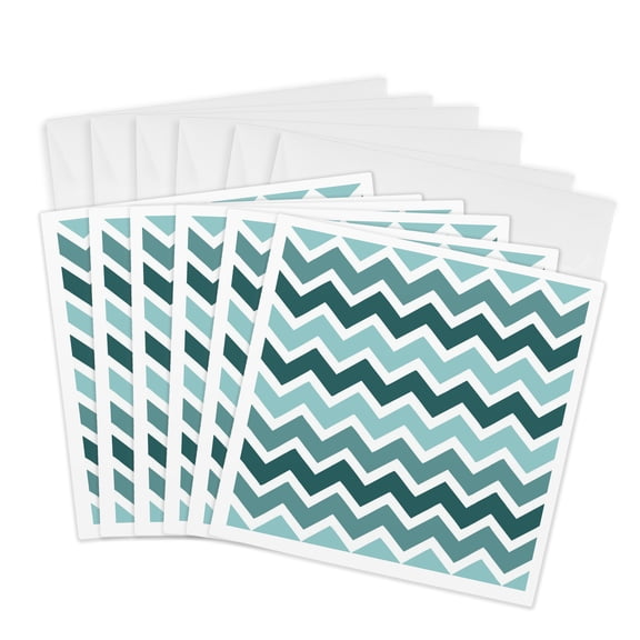 3drose, Blue Green Chevrons, 6 Greeting Cards with Envelopes