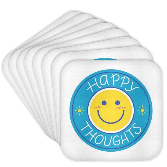 3drose, Blue Happy Thoughts Quotes About Mental Health Awareness, Set of 8 Coasters - Cork