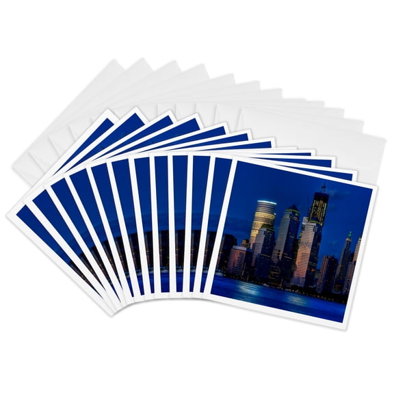 3drose, Blue Hour Skyline of Hudson River and Nyc, 12 Greeting Cards with Envelopes