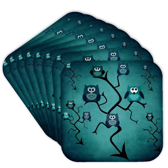 3drose, Blue Modern Owl in a Tree, Set of 8 Coasters - Cork