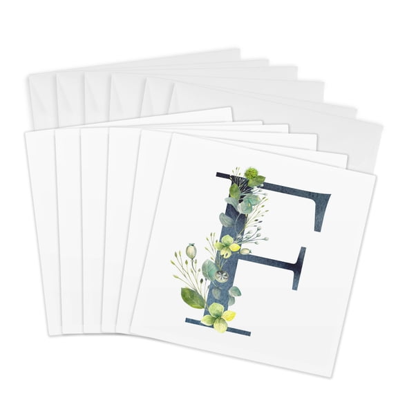 3drose, Blue Monogram Initial F with Pretty Yellow Wild Flowers, 6 Greeting Cards with Envelopes