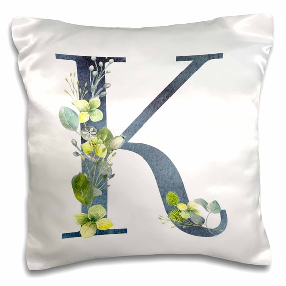 3drose, Blue Monogram Initial K with Pretty Yellow Wild Flowers, 16x16 inch Pillow Case