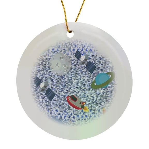 3drose, Blue Outer Space and Planets, Circle Porcelain Ornament