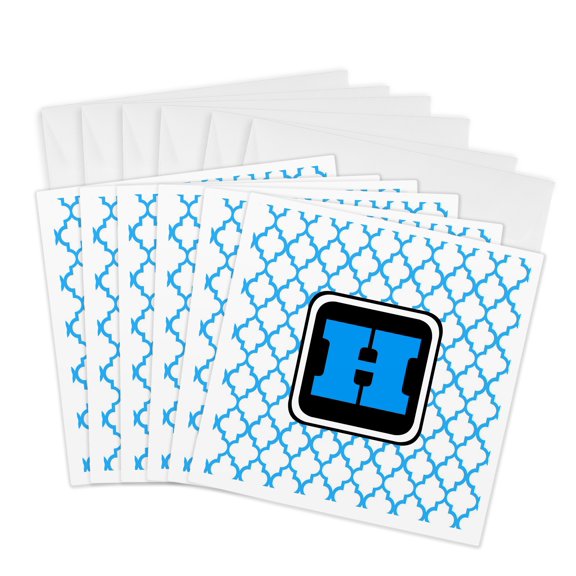 3drose, Blue Pattern Monogram Initial H, 6 Greeting Cards with Envelopes