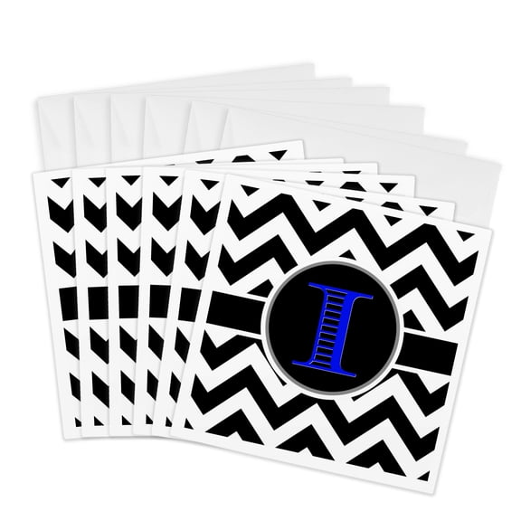 3drose, Blue Pattern Monogram Initial I, 6 Greeting Cards with Envelopes