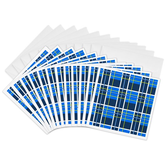 3drose, Blue Plaid Print, 12 Greeting Cards with Envelopes
