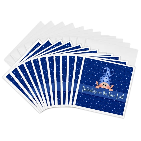 3drose, Blue Polka Dot Definitely on the Nice List Elf Holiday Season, 12 Greeting Cards with Envelopes