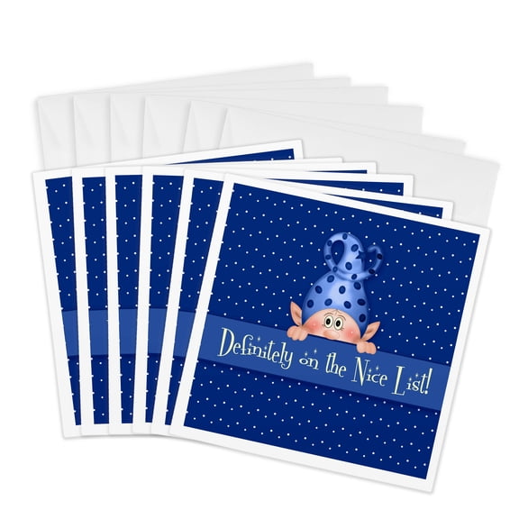 3drose, Blue Polka Dot Definitely on the Nice List Elf Holiday Season, 6 Greeting Cards with Envelopes