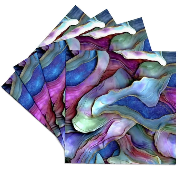 3drose, Blue Purple and Green Oyster Shell Abstract, Set of 4 Ceramic Tile Coasters