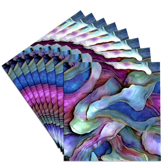 3drose, Blue Purple and Green Oyster Shell Abstract, Set of 8 Ceramic Tile Coasters