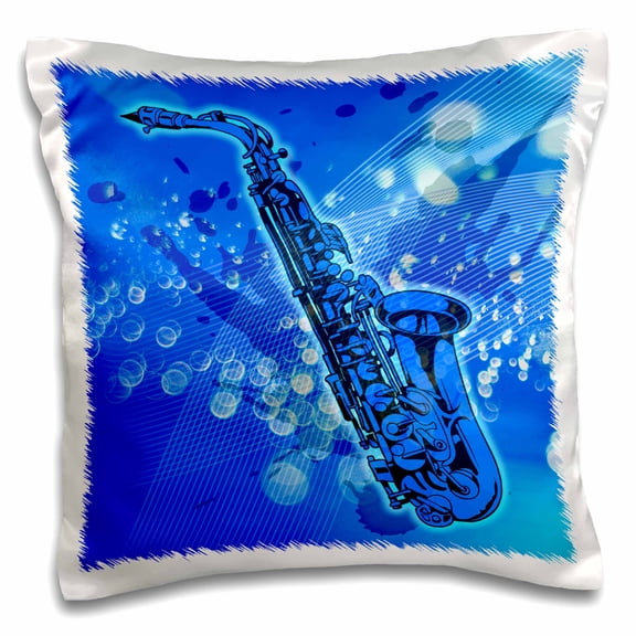 3drose, Blue Saxaphone, 16x16 inch Pillow Case