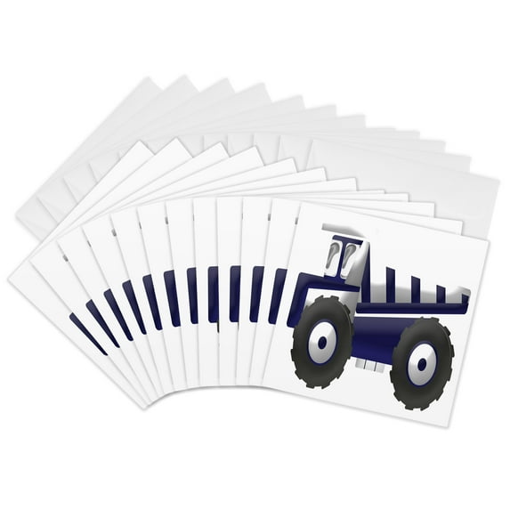3drose, Blue, White, and Gray Construction Dump Truck Illustration, 12 Greeting Cards with Envelopes