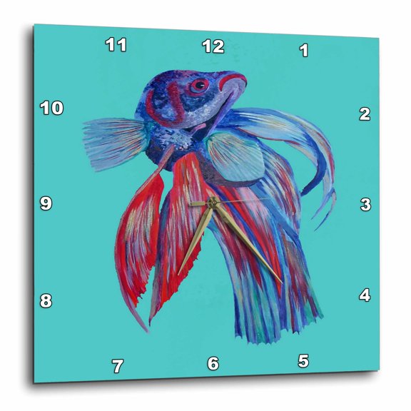 3drose, Blue and Red Siamese Fighting Fish Betta Splendens, 10x10 Wall Clock