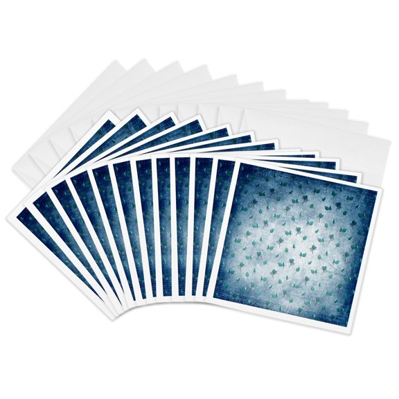 3drose, Blue and Teal Ombre Autumn Leaves Pattern, 12 Greeting Cards with Envelopes
