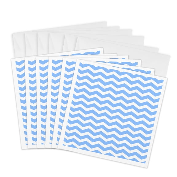 3drose, Blue and White Chevron Zig Zag Pattern Contemporary and Chic, 6 Greeting Cards with Envelopes