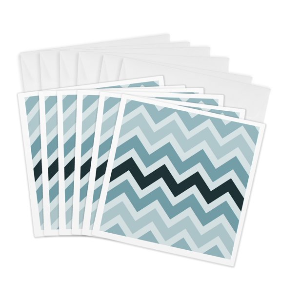 3drose, Blue and White Modern Chevron Stripe, 6 Greeting Cards with Envelopes