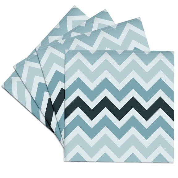 3drose, Blue and White Modern Chevron Stripe, Set of 4 Ceramic Tile Coasters