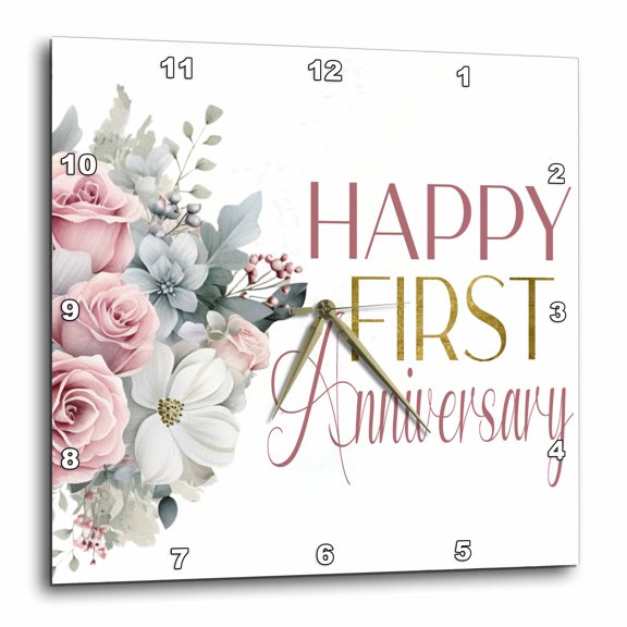 3drose, Blush Pink Roses Happy First Anniversary, 10x10 Wall Clock