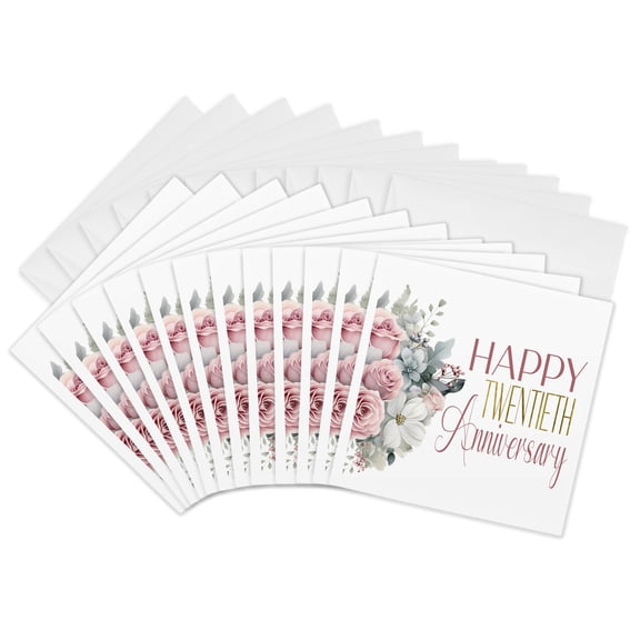3drose, Blush Pink Roses Happy Twentieth Anniversary, 12 Greeting Cards with Envelopes
