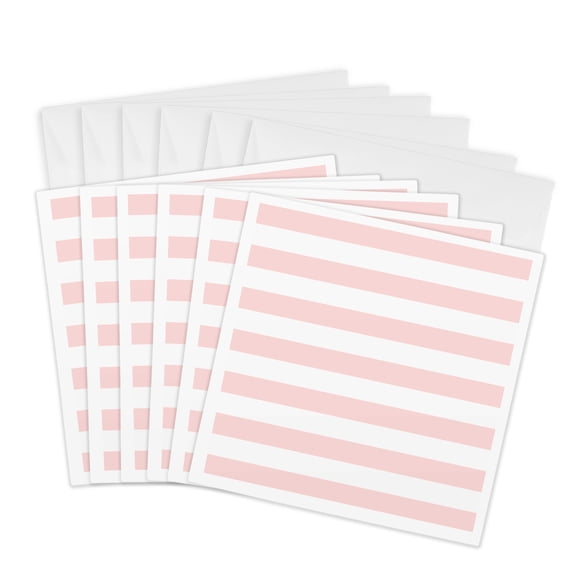 3drose, Blush Pink White Stripes Horizontal, 6 Greeting Cards with Envelopes