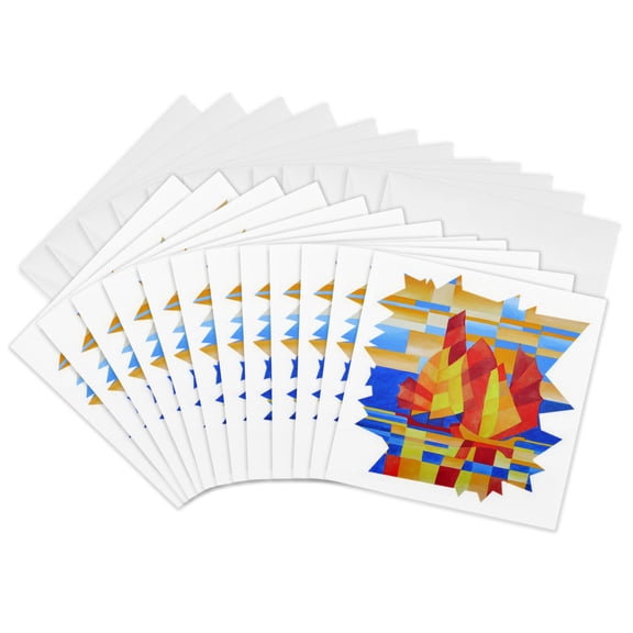 3drose, Boats Abstract, 12 Greeting Cards with Envelopes