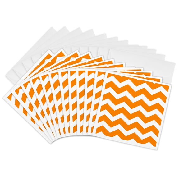 3drose, Bold Orange and White Zig Zag Chevron Pattern - Bright Zigzags, 12 Greeting Cards with Envelopes