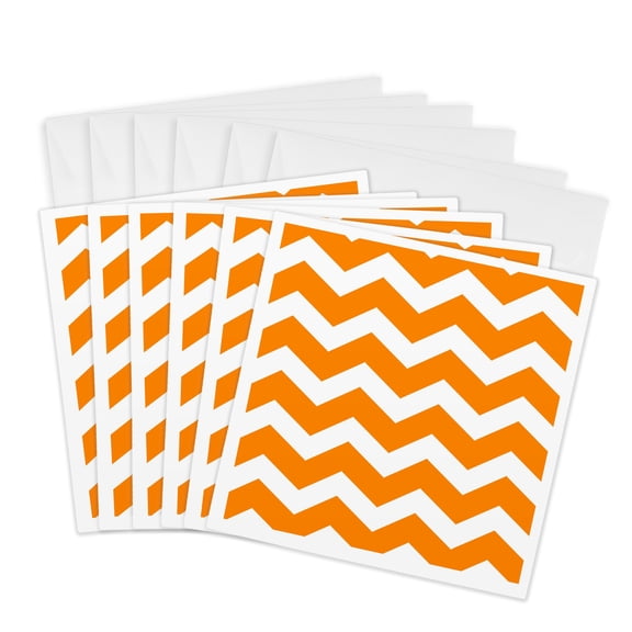 3drose, Bold Orange and White Zig Zag Chevron Pattern - Bright Zigzags, 6 Greeting Cards with Envelopes