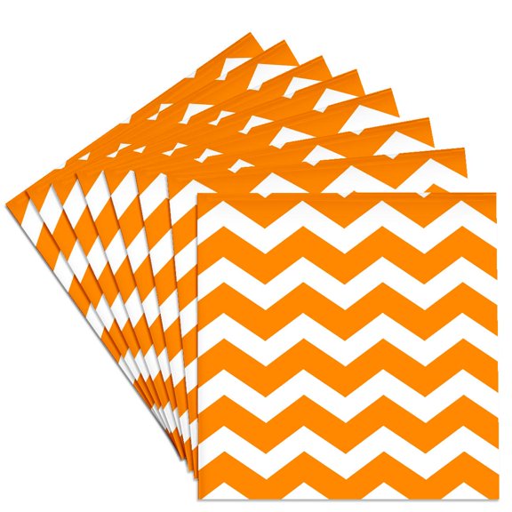 3drose, Bold Orange and White Zig Zag Chevron Pattern - Bright Zigzags, Set of 8 Ceramic Tile Coasters