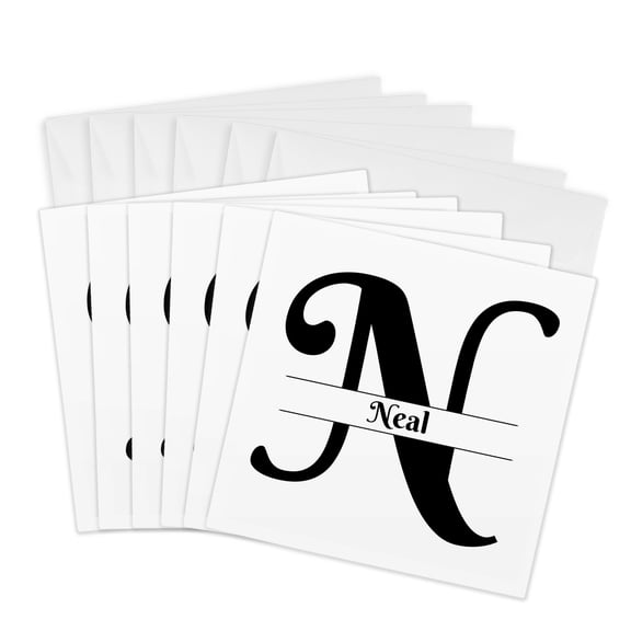 3drose, Bold Script Monogram N - Neal, 6 Greeting Cards with Envelopes