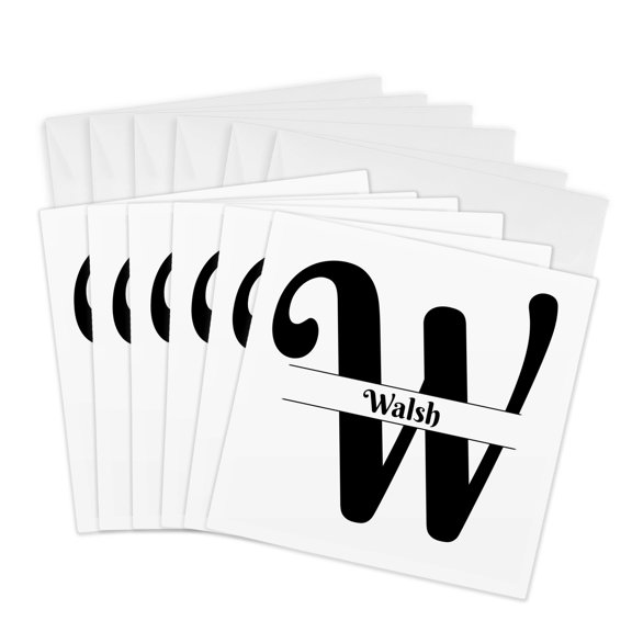 3drose, Bold Script Monogram W - Walsh, 6 Greeting Cards with Envelopes