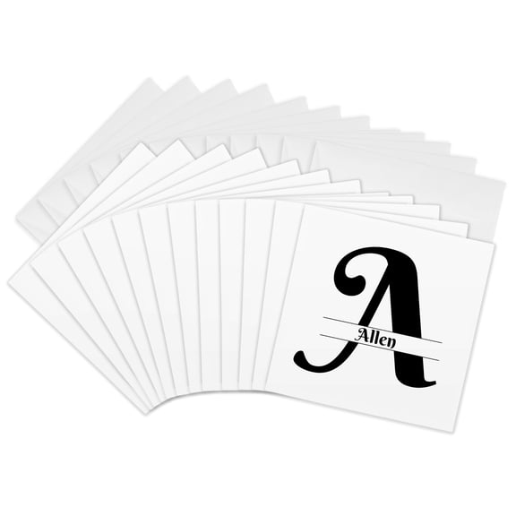 3drose, Bold Script Monogram a Allen, 12 Greeting Cards with Envelopes
