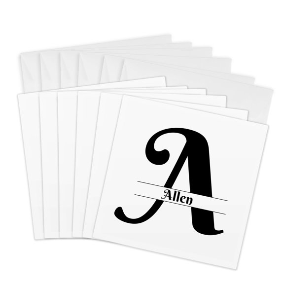 3drose, Bold Script Monogram a Allen, 6 Greeting Cards with Envelopes