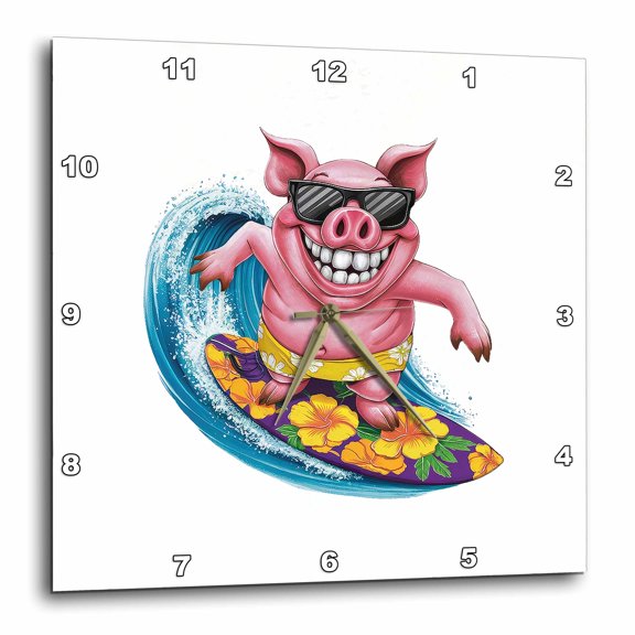 3drose, Bombastic Laughing Pig Wave Surfer. Nice Summer Art Gift for Anyone, 15x15 Wall Clock