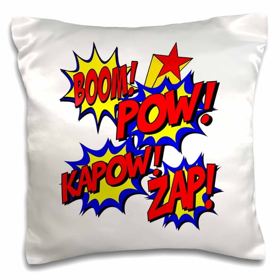3drose, Boom, Pow, Kapow, Zap, Superhero Comic Strip Words, 3drsmm, 16x16 inch Pillow Case