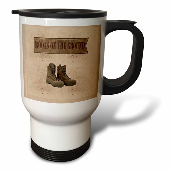 3drose, Boots on the Ground, Soldier Boots, Boot Print Design, 14oz Stainless Steel Travel Mug