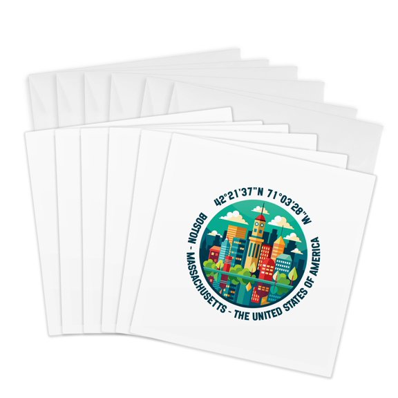 3drose, Boston, Massachusetts, the United States of America, Travel Gift, 6 Greeting Cards with Envelopes