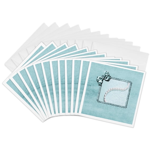 3drose, Bow with Pearls, Aqua Green, 12 Greeting Cards with Envelopes