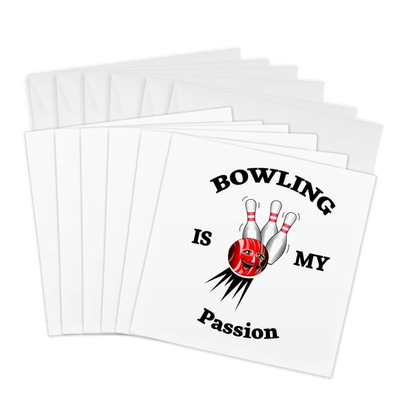 3drose, Bowling Is My Passion Sport Game Hobby, 6 Greeting Cards with Envelopes