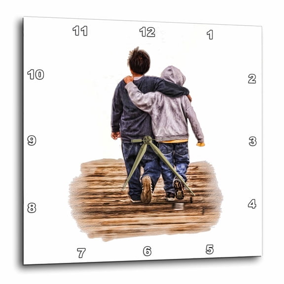 3drose, Boys Walking on the Dock Arm in Arm for Friendship, 10x10 Wall Clock