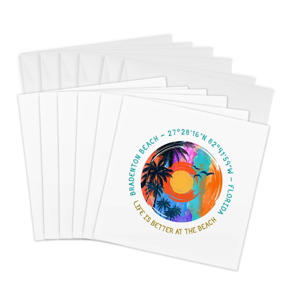 3drose, Bradenton Beach, Florida. Life Is Better at the Beach Travel Gift, 6 Greeting Cards with Envelopes