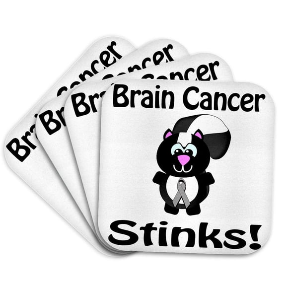 3drose, Brain Cancer Stinks Skunk Awareness Ribbon Cause Design, Set of 4 Coasters - Soft