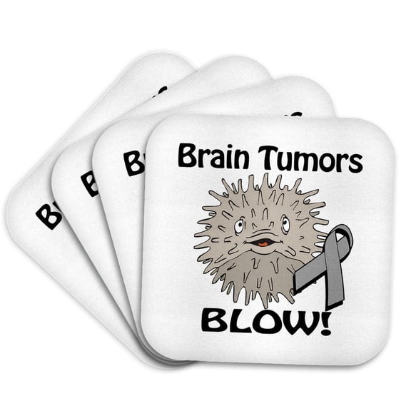 3drose, Brain Tumors Blow Awareness Ribbon Cause Design, Set of 4 Coasters - Soft