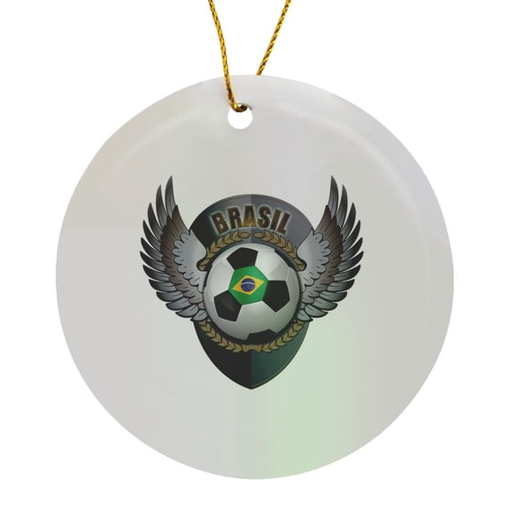3drose, Brasil Soccer Ball with Crest Team Football Brazil Brazilian, Circle Porcelain Ornament